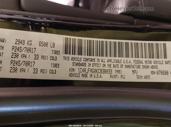 1C4RJFAG0KC838033 2019 JEEP GRAND CHEROKEE Black Widok komory silnika