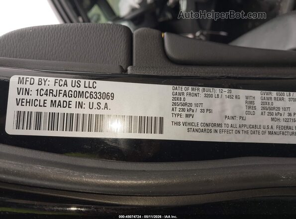 1C4RJFAG0MC633069 2021 JEEP GRAND CHEROKEE Черный Вид подкапотного пространства