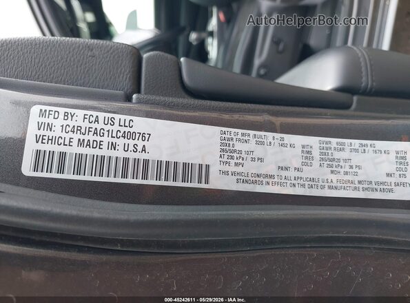 1C4RJFAG1LC400767 2020 JEEP GRAND CHEROKEE Gray Widok komory silnika