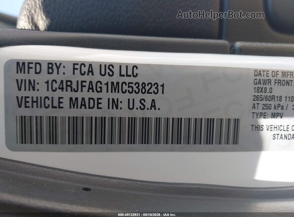 1C4RJFAG1MC538231 2021 JEEP GRAND CHEROKEE White Widok komory silnika
