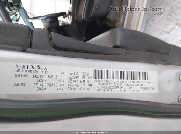 1C4RJFAG2KC741027 2019 JEEP GRAND CHEROKEE Silver Շարժիչի բաժամունքի տեսք
