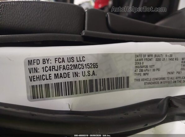 1C4RJFAG2MC515265 2021 JEEP GRAND CHEROKEE White 