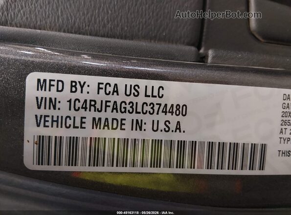 1C4RJFAG3LC374480 2020 JEEP GRAND CHEROKEE Black Widok komory silnika