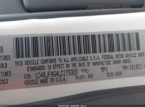 1C4RJFAG4LC173333 2020 JEEP GRAND CHEROKEE White Շարժիչի բաժամունքի տեսք