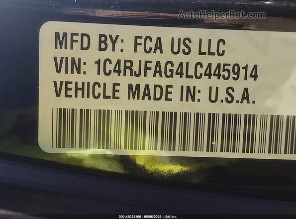 1C4RJFAG4LC445914 2020 JEEP GRAND CHEROKEE Black Շարժիչի բաժամունքի տեսք