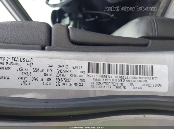 1C4RJFAG5JC178893 2018 JEEP GRAND CHEROKEE Silver Вид підкапотного простору