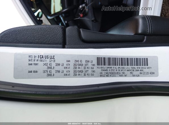 1C4RJFAG5KC610514 2019 JEEP GRAND CHEROKEE White Շարժիչի բաժամունքի տեսք