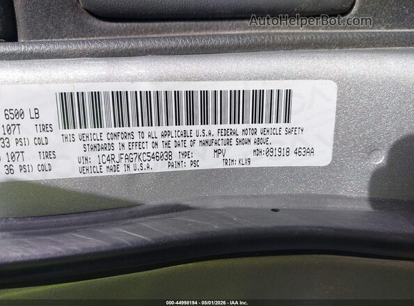 1C4RJFAG7KC546038 2019 JEEP GRAND CHEROKEE Silver Engine compartment view