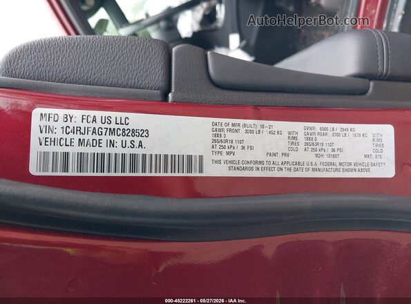 1C4RJFAG7MC828523 2021 JEEP GRAND CHEROKEE Красный Вид подкапотного пространства