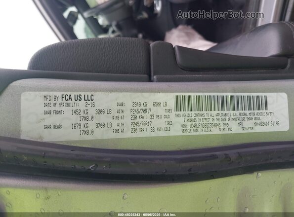 1C4RJFAG8GC354845 2016 JEEP GRAND CHEROKEE Silver Vista del compartimento del motor