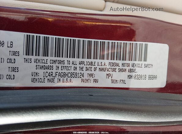 1C4RJFAG8HC859124 2017 JEEP GRAND CHEROKEE Maroon Vista del compartimento del motor