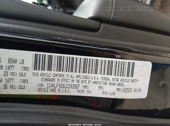 1C4RJFAG9JC203567 2018 JEEP GRAND CHEROKEE Black Շարժիչի բաժամունքի տեսք