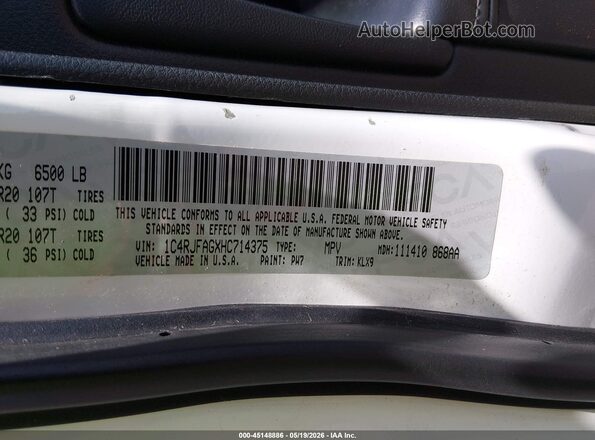1C4RJFAGXHC714375 2017 JEEP GRAND CHEROKEE White 