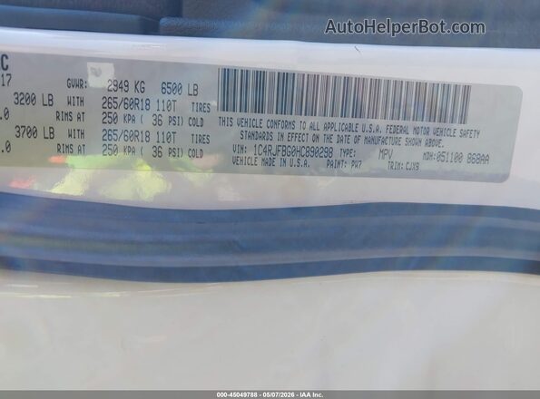 1C4RJFBG0HC890298 2017 JEEP GRAND CHEROKEE White Widok komory silnika