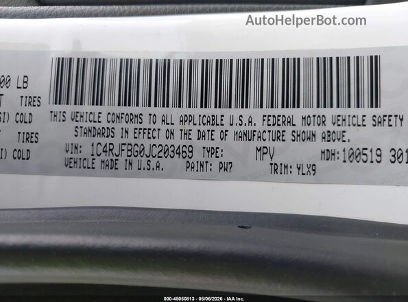 1C4RJFBG0JC203469 2018 JEEP GRAND CHEROKEE Белый Вид подкапотного пространства