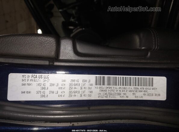 1C4RJFBG0JC215864 2018 JEEP GRAND CHEROKEE Синий Вид подкапотного пространства