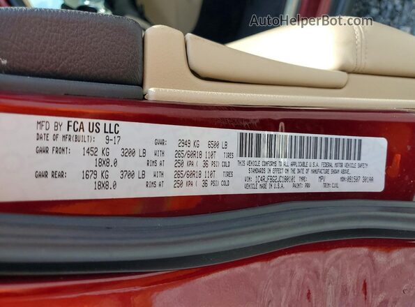 1C4RJFBG2JC180101 2018 JEEP GRAND Red Вид наклейки з VIN-кодом