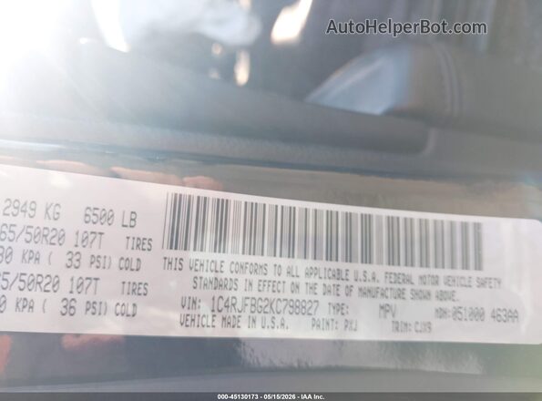 1C4RJFBG2KC798827 2019 JEEP GRAND CHEROKEE Черный Вид подкапотного пространства