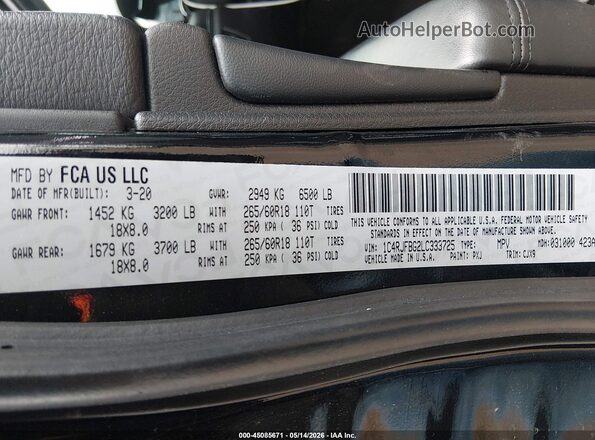 1C4RJFBG2LC333725 2020 JEEP GRAND CHEROKEE Black 
