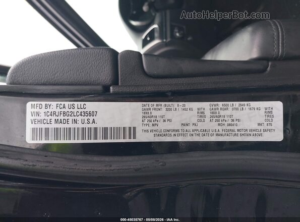 1C4RJFBG2LC435607 2020 JEEP GRAND CHEROKEE Black Engine compartment view