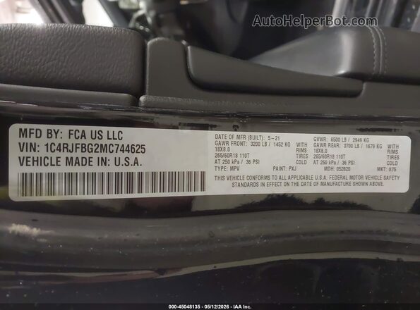1C4RJFBG2MC744625 2021 JEEP GRAND CHEROKEE Black Engine compartment view