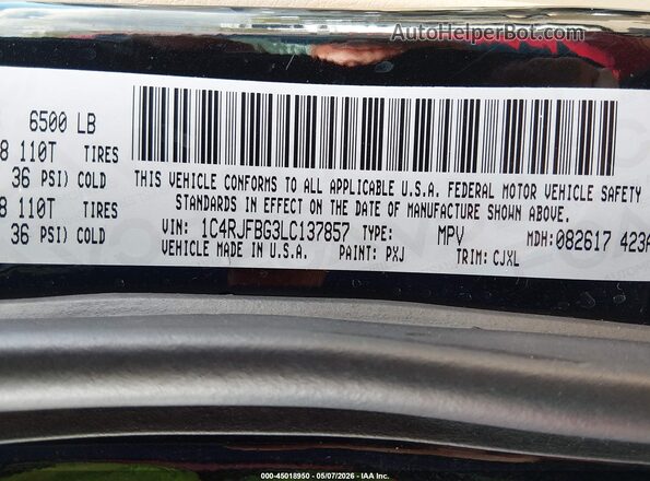 1C4RJFBG3LC137857 2020 JEEP GRAND CHEROKEE Black 