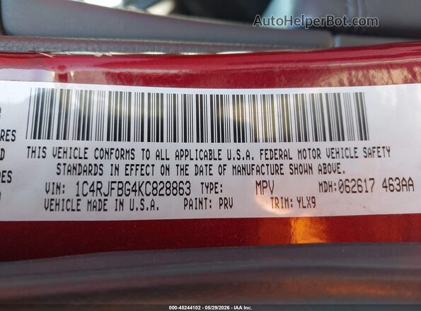1C4RJFBG4KC828863 2019 JEEP GRAND CHEROKEE Red Engine compartment view