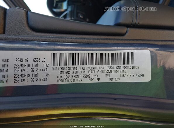 1C4RJFBG4LC175100 2020 JEEP GRAND CHEROKEE Light Blue Widok komory silnika