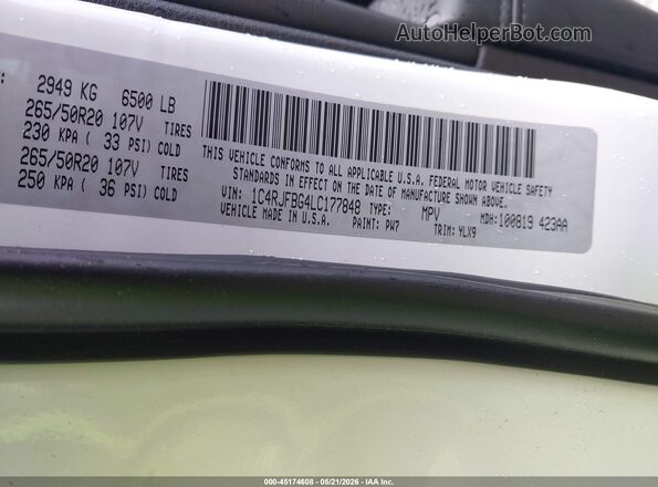 1C4RJFBG4LC177848 2020 JEEP GRAND CHEROKEE White 