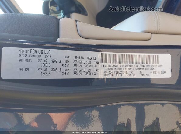1C4RJFBG7JC327061 2018 JEEP GRAND CHEROKEE Синий Вид подкапотного пространства