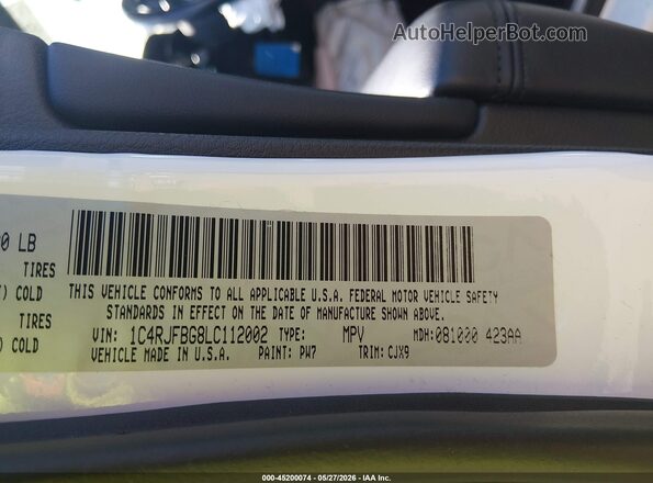 1C4RJFBG8LC112002 2020 JEEP GRAND CHEROKEE White Widok komory silnika