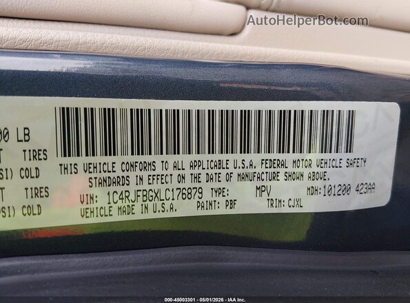1C4RJFBGXLC176879 2020 JEEP GRAND CHEROKEE Blue Вид підкапотного простору