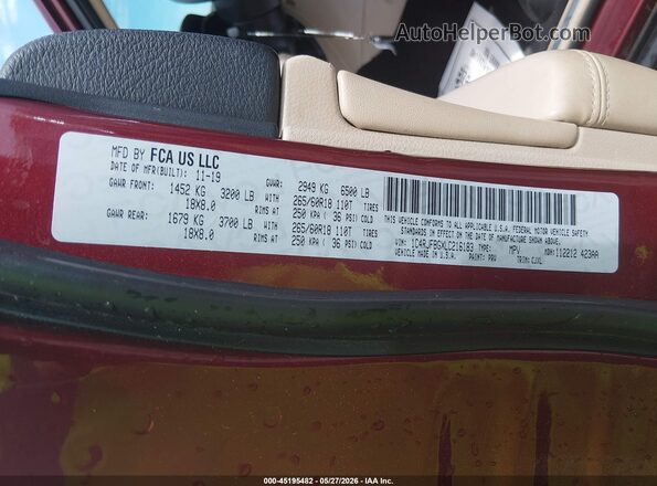 1C4RJFBGXLC216183 2020 JEEP GRAND CHEROKEE Красный Вид подкапотного пространства