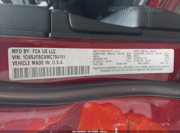 1C4RJFBGXMC704101 2021 JEEP GRAND CHEROKEE Red Շարժիչի բաժամունքի տեսք