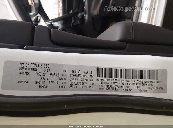 1C4RJFCG1KC801098 2019 JEEP GRAND CHEROKEE White Շարժիչի բաժամունքի տեսք