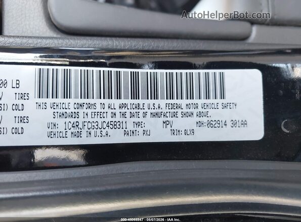 1C4RJFCG3JC458311 2018 JEEP GRAND CHEROKEE Black Շարժիչի բաժամունքի տեսք
