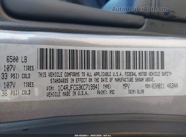 1C4RJFCG3KC719941 2019 JEEP GRAND CHEROKEE Silver 