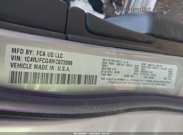 1C4RJFCG4MC673099 2021 JEEP GRAND CHEROKEE Silver Engine compartment view