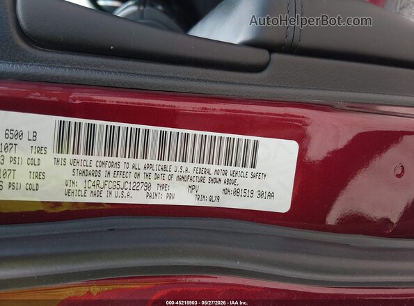 1C4RJFCG5JC122790 2018 JEEP GRAND CHEROKEE Burgundy Շարժիչի բաժամունքի տեսք