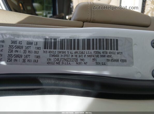 1C4RJFCMXGC312728 2016 JEEP GRAND CHEROKEE White 