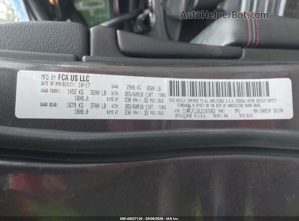 1C4RJFLG9JC167263 2018 JEEP GRAND CHEROKEE Черный Вид подкапотного пространства
