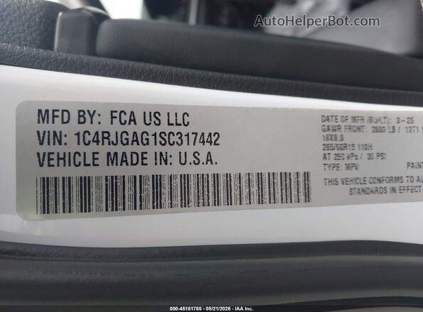 1C4RJGAG1SC317442 2025 JEEP GRAND CHEROKEE White Engine compartment view
