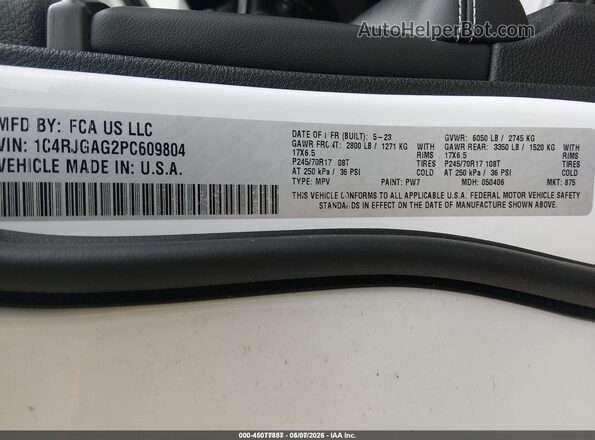 1C4RJGAG2PC609804 2023 JEEP GRAND CHEROKEE White Շարժիչի բաժամունքի տեսք
