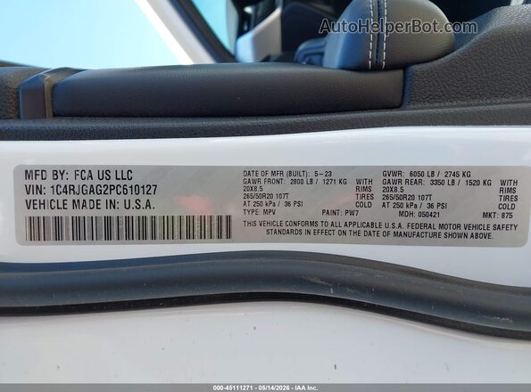 1C4RJGAG2PC610127 2023 JEEP GRAND CHEROKEE White Շարժիչի բաժամունքի տեսք