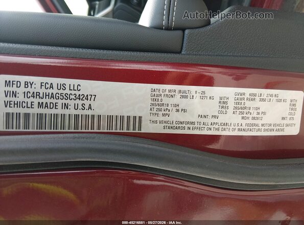 1C4RJHAG5SC342477 2025 JEEP GRAND CHEROKEE Maroon Вид підкапотного простору