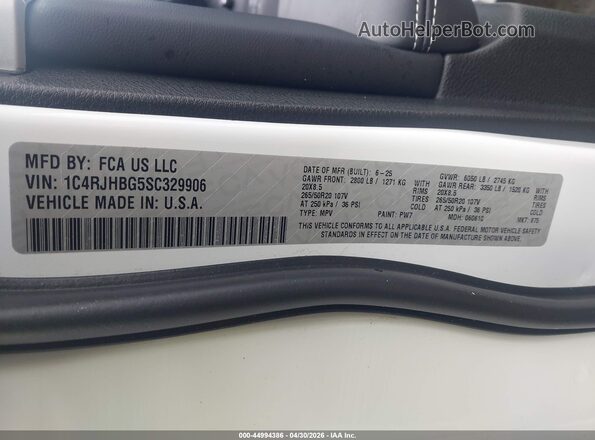 1C4RJHBG5SC329906 2025 JEEP GRAND CHEROKEE White Widok komory silnika