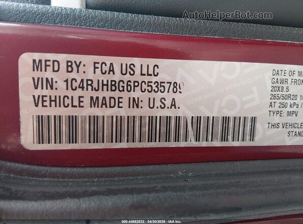 1C4RJHBG6PC535789 2023 JEEP GRAND CHEROKEE Burgundy ძრავის განყოფილების ხედი