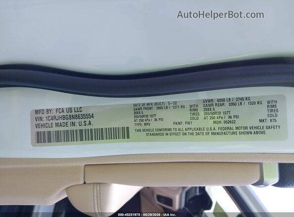 1C4RJHBG8N8635554 2022 JEEP GRAND CHEROKEE White Vista del compartimento del motor