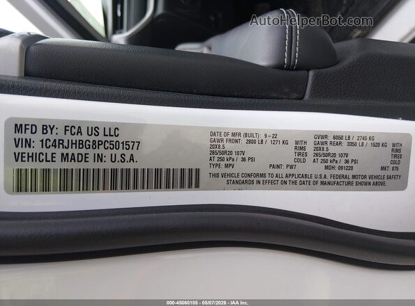 1C4RJHBG8PC501577 2023 JEEP GRAND CHEROKEE White Вид підкапотного простору