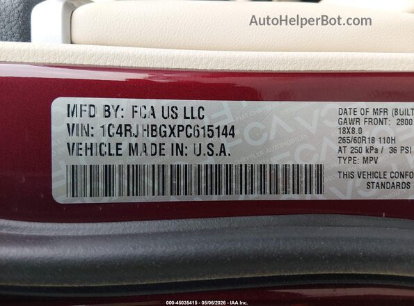 1C4RJHBGXPC615144 2023 JEEP GRAND CHEROKEE Burgundy Շարժիչի բաժամունքի տեսք